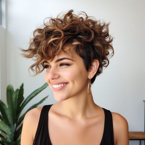 Hair Ideas For Short Hair Wedding, Pin Curl Perm Short, Very Short Curly Hair Pixie, Curls Volume, Short Wavy Haircuts, Curly Pixie Hairstyles, Layered Pixie, Curly Pixie Haircuts, Natural Curly Hair Cuts