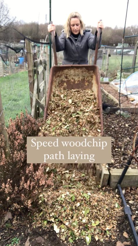 ourorganicallotment on Instagram: No raking here. Woodchip path (half) done. Tip it, spread it, kick it, done. Woodchip makes everything look much tidier, and will… Garden Path, Garden Paths, Garden Ideas, On Instagram, Instagram