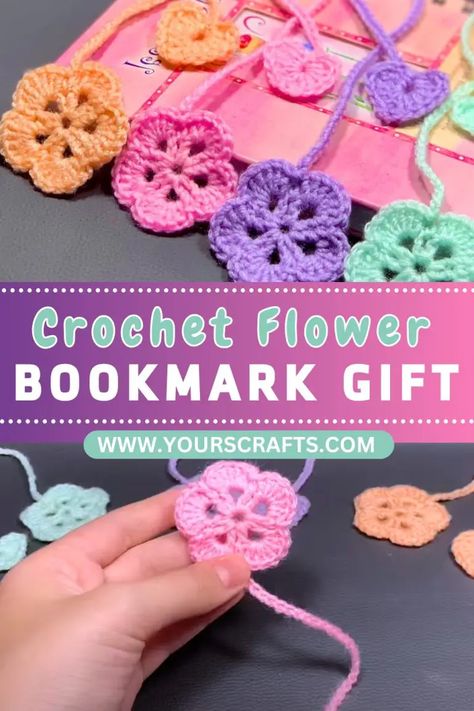 Free Crochet Creative Bookmark Patterns - Yours Crafts Crochet Book Mark Flower, Crochet Flower Book Mark, Crochet Bookmark Patterns Free Easy, Crochet Flower Bookmark Pattern, Crochet Flower Bookmark Free Pattern, Flower Bookmark Crochet, Craft Bookmarks, Crocheted Bookmarks, Crochet Flower Bookmark