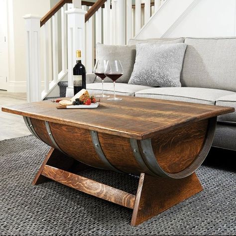 Wine Enthusiast on Instagram: “Ever thought about adopting... a retired wine barrel? We love reclaimed oak barrels because they remind us of our many tours through wine…” Whiskey Barrel Coffee Table, Wine Barrel Coffee Table, Wine Furniture, Barrel Coffee Table, Wine Barrel Furniture, Barrel Bar, Barrel Table, Barrel Furniture, Unique Coffee Table