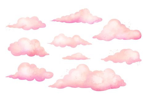 Kawaii Weather, Donut Pool, Kawaii Cloud, Safari Animals Birthday, Farm Animal Crafts, Pink Sweets, Journal Elements, Cloud Illustration, Watercolor Clouds