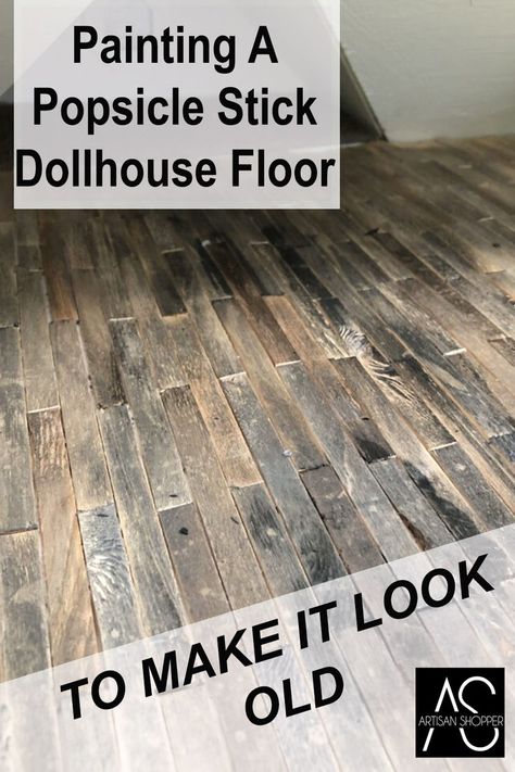 DIY Dollhouse Floor Popsicle Sticks: How To Make The Real Wood Flooring Look Old. If you're making an old attic dollhouse floor like I am, or something like a haunted dollhouse popsicle stick floor, this easy and quick method of painting the wood popsicle stick floor will give you fast results. My dollhouse attic plans are to either make it haunted or just abandoned, and this rustic-looking flooring is the first step. This was one of the simplest dollhouse interior projects that Ive done so far. Diy Haunted Dollhouse Ideas, Haunted Dollhouse Diy Ideas, Dollhouse Attic, Old Attic, Dollhouse Interior, Doll House Flooring, Haunted House Diy, Diy Wood Floors, Dollhouse Decorating