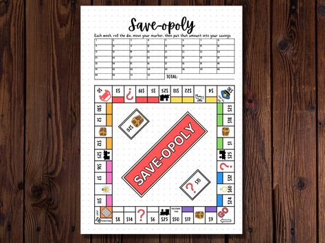 Saveopoly Free Printable, Saveopoly Challenge, Journal Page Printable, Bullet Journal Savings, Savings Goal, Savings Challenge Printable, Journal Pages Printable, A5 Printables, A5 Journal