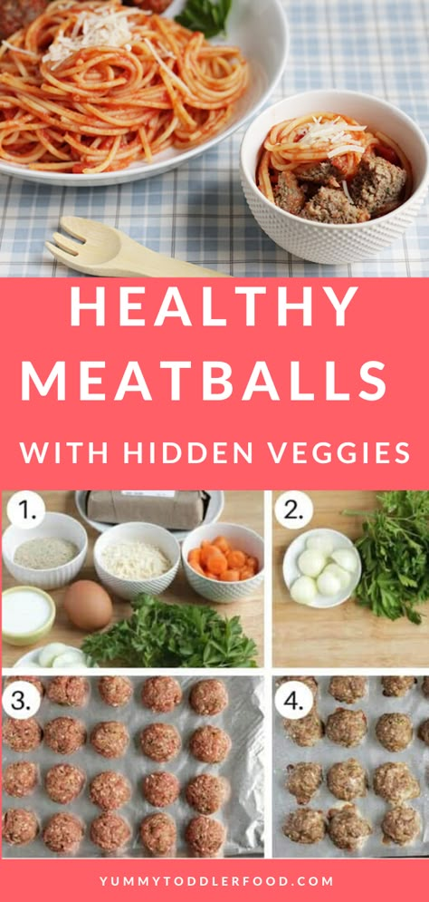 With the texture you expect from a traditional meatball, but added nutrition from three types of veggies, your whole family will love these healthy meatballs! #healthymeatballs #toddlermeatballs #babymeatballs #glutenfree Healthy Meatball Recipe, Healthy Meatballs, Toddler Dinner, Hidden Vegetables, Toddler Lunches, Meatball Recipe, Homemade Meatballs, Healthy Toddler Meals, Hidden Veggies