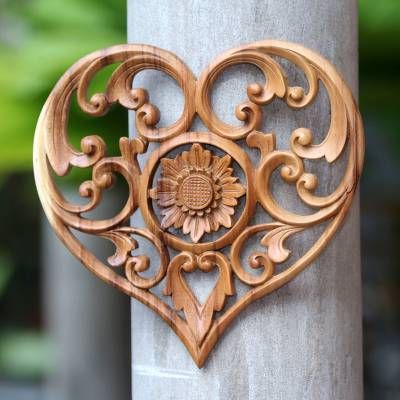 UNICEF Market | Hand-Carved Heart and Lotus Flower Wood Relief Panel - Lotus Love Sculpture Dremel, Wood Relief, Scroll Saw Patterns Free, Dremel Wood Carving, Buddha Sculpture, Carved Heart, Carving Wood, Chip Carving, Wood Carving Designs