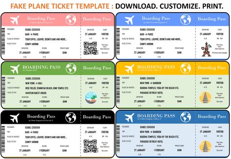 Fake Airline Tickets Free Printable, Train Ticket Template Free Printables, Flight Ticket Design Template, Fake Plane Ticket Template, Fake Flight Ticket, Plane Ticket Template, Fake Plane Ticket, Airport Tickets, Ticket Template Printable