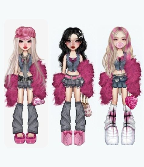 3 Member Girl Group, Everskies Y2k, 2000s Outfit, Bratz Inspired Outfits, Preformance Outfits, Fashion D, Stage Outfit, Pink Kpop, Cartoon Outfits