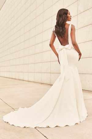 Gowns | Paloma Blanca Paloma Blanca Wedding Dress, Mikaella Bridal, Wedding Dress Size 10, Crepe Wedding Dress, White Bridal Dresses, Bow Wedding Dress, Beautiful Wedding Gowns, Back Wedding Dress, Backless Wedding