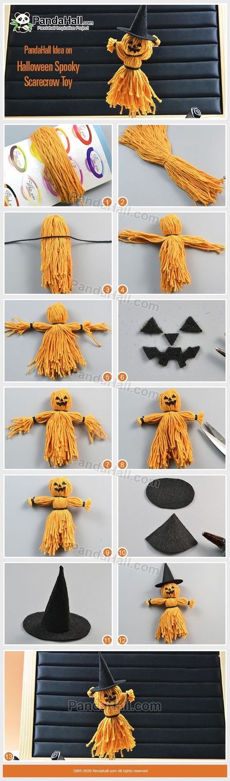 Bead Halloween Crafts, How To Make Scarecrows Diy, Yarn Scarecrow, Halloween Yarn Crafts, Spooky Scarecrow, Bricolage Halloween, Uhyggelig Halloween, Homemade Halloween Decorations, Adornos Halloween