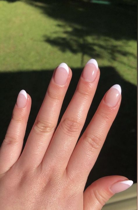 Small Round French Tip Nails, Short Oval Nails With French Tip, Short Simple Nails French Tip, Back To School Nails Acrylic Oval, Short Oval White French Tip Nails, Simple Nails White Tip, Short Round White Tip Nails, Cute Short Tip Nails, Natural Acyrilics Nails Short