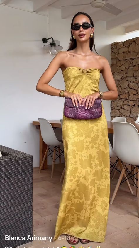 Gen Z Wedding Guest Outfit, Ibiza Night Outfit, Cocktail Moodboard, Yellow Wedding Guest Dresses, Outdoor Wedding Outfit, Sum Dresses, Yellow Formal Dress, Coast Fashion, Fancy Fits