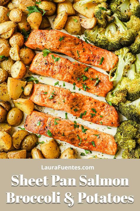 Salmon Recipes Baked Potatoes, Salmon With Roasted Potatoes, Sheet Pan Salmon Broccoli And Potatoes, One Sheet Pan Salmon And Veggies, One Pan Salmon And Potatoes, Sheet Pan Dinners With Fish, Salmon Broccoli Potatoes, Salmon Pan Sheet Recipes, One Pan Salmon And Broccoli