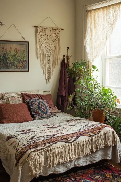 "Add a touch of bohemian flair to your bedroom with Boho Style Decor! 🛏️🌿 A great way to create a cozy and creative sleep sanctuary. 🌿✨ #BohemianInspo #BohoDecor #BedroomGoals" Bohimiyanu Style Room, Hippie Room Decor Bohemian, Boho Western Bedroom, Boho Hippie Bedroom, Boho Bed, Western Bedroom Decor, Hippie Bedroom, Western Bedroom, Boho Style Decor