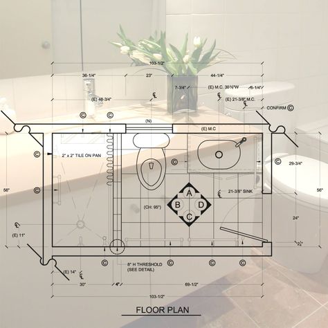 C L K Design Studio: Standard 5'x 8' Bathroom Design & Construction Document تصميم �دورة مياه, Small Bathroom Floor Plans, Small Bathroom Plans, Bathroom Design Plans, Bathroom Layout Ideas, Bathroom Layout Plans, Small Bathroom Layout, Bathroom Dimensions, Bathroom Layouts