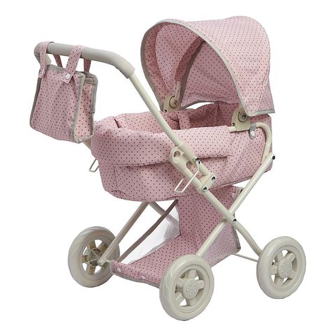 Teamson Kids Olivia's Little World Polka Dots Princess Baby Doll Deluxe Stroller, Pink Keep your child's dolls secure when on the go with the Olivia's Little World Polka Dots Princess Deluxe Baby Doll Stroller. This colorful baby doll stroller features a pink seat and canopy covered in polka dots to keep your little one's dolls and figurines protected from the elements while outdoors. The ultra-comfortable bassinet can be removed from the stroller to act as a standalone baby carrier. The built-i My First Baby Doll, Basket Bassinet, Baby Doll Strollers, Doll Stroller, Nursery Bag, Pram Stroller, Dolls Prams, Stroller Toys, Princess Baby