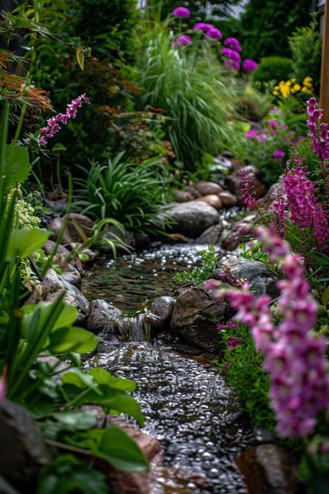 Small Garden Stream Ideas for Your Backyard Haven Garden Stream Ideas, Stream Landscaping, Backyard Streams, Backyard Stream, Dry Stream, Stream Ideas, Garden Stream, Property Ideas, Garden Ponds