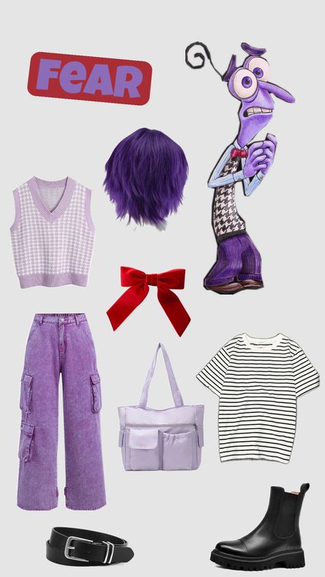 inside out- fear Fear Halloween Costume Inside Out, Fear From Inside Out Costume, Inside Out Fear Costume Women, Inside Out Characters Outfits, Fear Inside Out Outfit, Inside Out Fear Costume, Inside Out Outfit Ideas, Inside Out Fear, Work Costumes