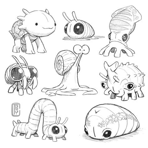 Cartoon Ship Drawing, Cartoon Art Styles Animals, Cartoon Animal Sketches, Bugs Reference, Character Design Animals, Insect Sketch, Caterpillar Drawing, Animal Character Illustration, Monster Doodles