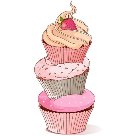 Cupcake Clipart, Cupcake Illustration, Cupcake Vector, Cupcake Drawing, Cake Illustration, Cupcake Art, Cupcake Tower, Vintage Labels, Food Illustrations