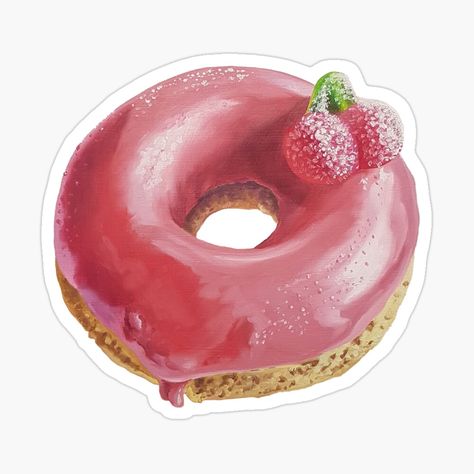 Cherry donut sticker ! Cherry Donut, Donut Painting, Donut Sticker, Doodles Ideas, Background Sticker, Pink Icing, Cherry Candy, Painted Background, Sour Cherry