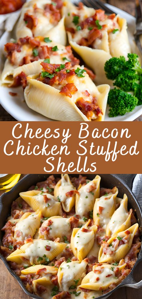 Jumbo Chicken Stuffed Shells, Crockpot Recipes Stuffed Shells, Jumbo Shells Recipe Chicken, Chicken Bacon Ranch Stuffed Shells, Chicken Shells Stuffed, Stuffed Jumbo Shells Recipe, Stuffed Shell Recipes, Stuffed Shells With Chicken, Stuffed Shells Chicken