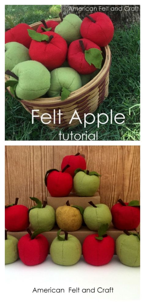 Felt Apple Free Sewing Pattern Felt Apples, Felt Food Patterns Free, Felt Food Pattern, Apple Template, Felt Food Diy, Felt Food Patterns, Felt Fruit, Felt Play Food, Felt Crafts Diy