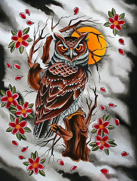 Wonderful oriental picture of the brown owl sitting on the tree at night. Style: Oriental. Tags: Beautiful, Awesome, Great Japanese Style Owl Tattoo, Japanese Owl Tattoo Design, Japanese Owl Tattoo, Owls Tattoo, Tattoo Pretty, Tattoo Owl, Tattoo Japanese Style, Fox Tattoo Design, Tier Tattoo