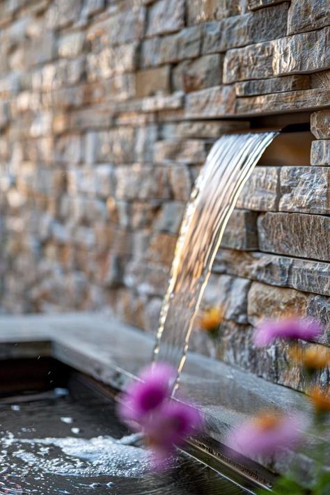 How To Build A Stone Water Wall: Serene DIY Feature Tranquil Backyard, Mosaic Water, Fountain Diy, Small Urban Garden, Container Water Gardens, Water Feature Wall, How To Build Steps, Pool Water Features, Diy Fountain