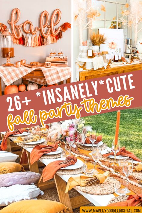 Hosting a fall party is easy with these 101+ ideas for fall themes, party food, autumn-inspired DIY decorations, and fun activities for kids. From cozy outdoor movie nights to backyard celebrations, find all you need for a festive fall event! Fall Networking Event, Thankful Themed Party, Fall Party Teens, Fun Fall Birthday Party Ideas, Fall Outdoor Birthday Party, Birthday Fall Theme Party Ideas, Fall Celebration Ideas, Fall Party For Teens, Teen Fall Party