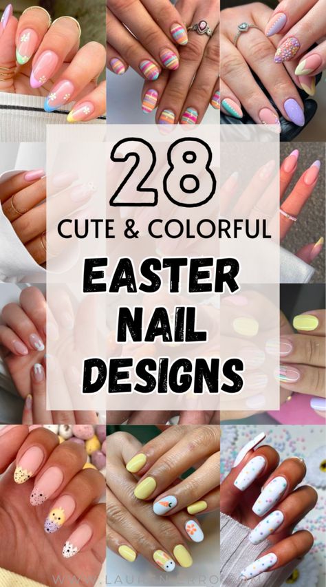 Cute and Colorful Easter Nail Design ideas - Lauren Erro Easter Nails Design Spring, Easter Nails Easy, Easter Nail Art Designs, Nails Easter, April Nails, Easter Nail, Easter Nail Designs, Fun Nail Colors, Easter Nail Art