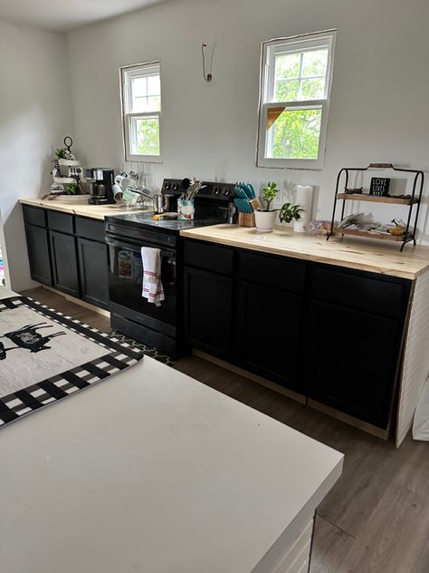 This is what the glued edge pine looks like as my “butcher block” countertop. Several clear coats in a matte finish were applied. Edge Glued Pine Countertop, Butcher Block Countertop, Butcher Block Countertops, Clear Coat, Butcher Block, Countertops, How To Apply