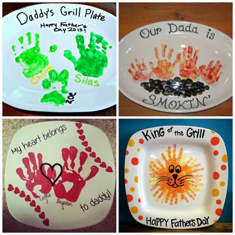 Father's Day handprint gifts: grill plates Diy Paper Art, Diy Father's Day Crafts, Handprint Gifts, Diy Father's Day Gifts, Father's Day Diy, Dad Day, Fathers Day Crafts, Baby Crafts