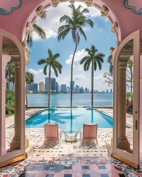 alanmarvimpop Pink Pool Aesthetic, One Hotel Miami, Miami Beach House, Miami Pool, Miami House, Vibe Pink, Miami Mansion, Miami Aesthetic, Palm Beach Chic