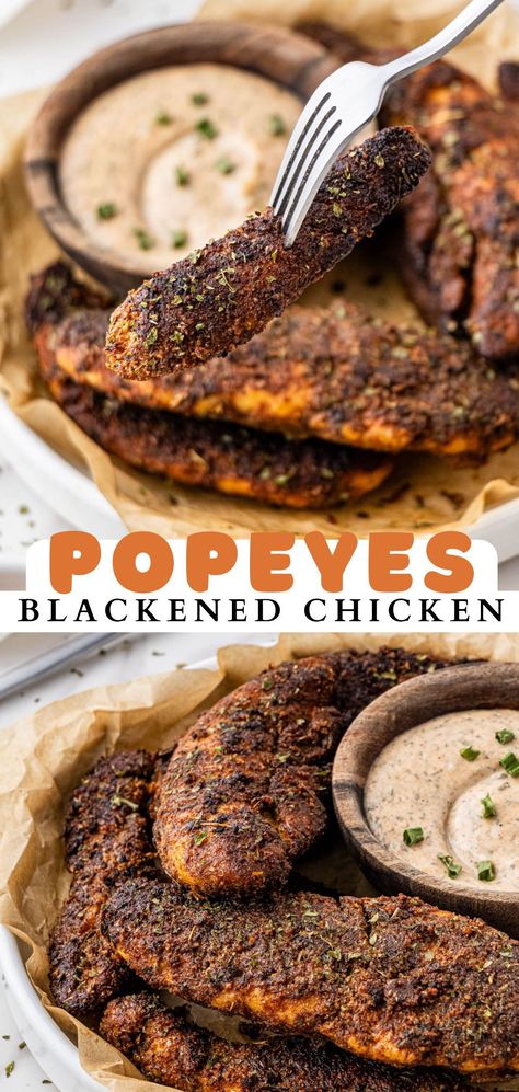 Popeyes Blackened Chicken Tenders are full of flavor and great for adding protein to any recipe. This simple ingredient recipe is made in under 30 minutes, making it perfect for a busy night or meal prep for the week. Blackened Tenders, Air Fryer Blackened Chicken, Blackened Chicken Tenders, Popeyes Chicken Tenders Recipe, Popeyes Blackened Ranch Recipe, Popeyes Blackened Tenders Recipe, Popeyes Chicken Seasoning Recipe, Popeyes Copycat Recipes Fried Chicken, Popeyes Blackened Chicken