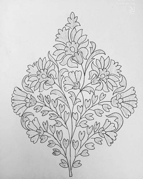 Zardosi Embroidery Motif Sketch, Zardosi Embroidery Motif, Zardosi Embroidery, Mom Tattoo Designs, Embroidery Motif, Kerala Mural Painting, Flower Drawing Design, Geometric Design Art, Floral Embroidery Patterns