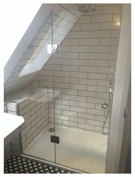 Stairs Apartment, Attic Ensuite, Sloped Ceiling Bathroom, Loft Ensuite, Attic Shower, Attic Bathroom Ideas, Small Attic Bathroom, Loft Conversion Ideas, Loft Extension