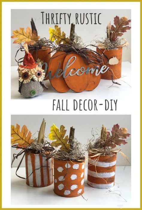 Budget friendly fall decor ideas. Fall pumpkin craft. Can upscycle craft diy. Dollar Tree crafts. Easy pumpkin Just That Perfect Piece Soup Can Fall Crafts, Pumpkins Made From Tin Cans, Tin Can Fall Crafts, Recycled Fall Crafts, Halloween Tin Can Crafts, Tin Can Pumpkins Diy, Fall Tin Can Crafts, Metal Can Crafts, Fall Decor Ideas For The Home Farmhouse