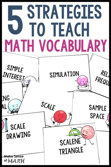 Five tried and true strategies to teach math vocabulary to your middle school math classroom. Includes ideas for math vocabulary activities that reach all your math students, as well as math vocabulary games that will keep your middle school math students engaged in learning math vocabulary. Read more on the blog. #makesenseofmath Teaching Math Vocabulary, Math Vocabulary Activities, How To Teach Math, Math Intervention Activities, High School Math Activities, Math Vocabulary Words, Maths Activities Middle School, Middle School Math Teacher, Teaching Algebra