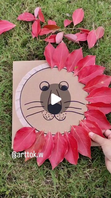 Lion Craft, Kids Handicraft, Child Activities, Autumn Leaves Craft, Leaf Projects, Outdoor Crafts, Kids Imagination, Leaf Crafts, Kids Projects