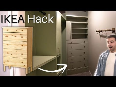 (24) EXTREME Closet Makeover (Part 2) | IKEA Hack | Tarva Dresser | Building my dream Walk In Closet - YouTube Walk In Closet Makeover, Dream Walk In Closet, Tarva Dresser, Dresser In Closet, Closet Hacks, Ikea Dresser, Closet Makeover, Ikea Hack, Walk In Closet