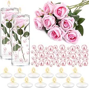 Riceshoot 326 Pcs Floating Flowers Vase Fillers Kit 12 Artificial Rose 12 Floating Candle Centerpieces 300 Pearl 2 Bags Water Gels Flowers Vase Fillers for Wedding Table Centerpiece White Floating Candles, Floating Flower Candles, Cocktail Table Decor, Sweet 16 Centerpieces, Birthday Party Table Decorations, Pearl Centerpiece, Pearl Candle, Centerpiece Craft, Valentine Centerpieces