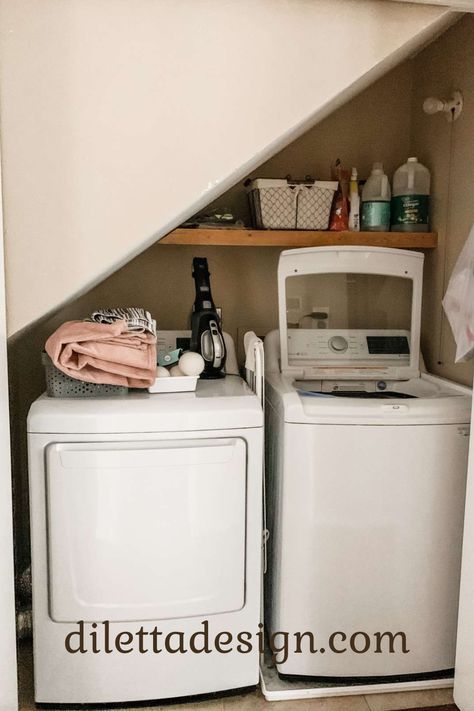 Laundry Room Under Staircase, Under The Stairs Laundry Room, Laundry Under Stairs, Laundry Under Staircase, Under Stairs Laundry Room, Moody Laundry Room, Stairs Laundry, Under Stairs Ideas, Under Staircase