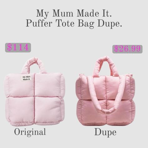 My Mum Made It Bag Outfit, Pink Puffy Bag, My Mom Made It Bag, My Mum Made It Puffer Bag, My Mom Made It Puffer Bag, Puffer Bag Aesthetic, My Mum Made It Bag, Puffy Tote Bags, Pink Bag Outfit