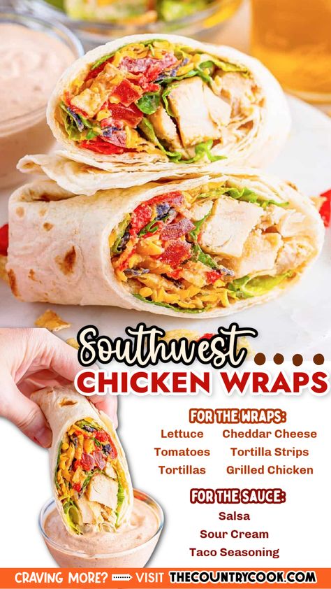 Chicken Avocado Wraps Recipes, Southwest Burrito, Ww Wraps, Southwest Chicken Wraps, Wraps Recipes Easy, Wraps Recipes, Lunch On The Go, Recipe Lunch, Snacks On The Go