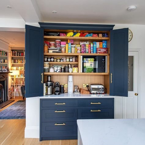 Breakfast Cabinet, Breakfast Cupboard, Kitchen Larder Units, Herringbone Kitchen, Cupboard Ideas, Kitchen Diner Extension, Kitchen Furniture Storage, Kitchen Larder, Open Plan Kitchen Living