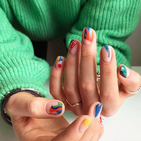 Scroll Down, Abstract Nails, Colorful Nail Art, Colorful Nail, Cute Summer Nails, Instagram Nails, Minimalist Nails, Dream Nails, Funky Nails