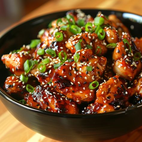 🍗 Experience the rich flavors of Dak Bulgogi, Korean BBQ Chicken! 🍗 #DakBulgogi #KoreanBBQ Dak Bulgogi (Korean BBQ Chicken) Ingredients: Chicken thighs (1 lb, boneless and skinless) Soy sauce (3 tbsp) Honey (2 tbsp) Sesame oil (1 tbsp) Garlic (3 cloves, minced) Ginger (1 tsp, grated) Green onions (2, chopped) Sesame seeds (1 tbsp) Black pepper (to taste) Instructions: Mix soy sauce, honey, sesame oil, garlic, ginger, green onions, and black pepper in a bowl. Add chicken thighs and marinat... Dak Bulgogi, Bulgogi Chicken, Korean Fried Chicken Recipe, Korean Bbq Chicken, Honey Soy Chicken, Honey Sesame, Food Babe, Yummy Comfort Food, Bulgogi