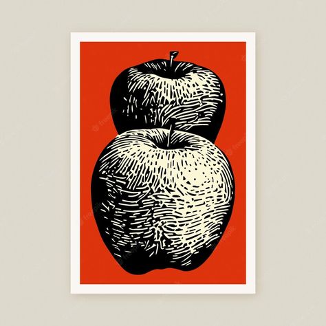 Apple Linocut, Fruit Linocut, Apple Illustration Design, Apple Core Tattoo, Drawing Apples, Logo Moodboard, Drawing Apple, Apple Illustration, Apple Core