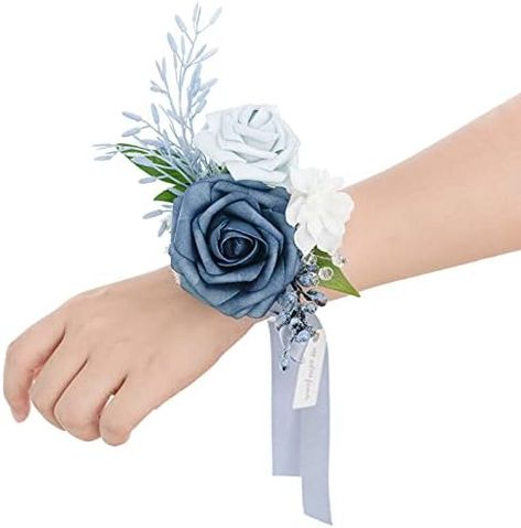 Corsage For Men, Corsage Wristlet, Blue Corsage, Blue Boutonniere, Wrist Flowers, Corsage Prom, Hand Flowers, Corsage Wedding, Foam Flowers