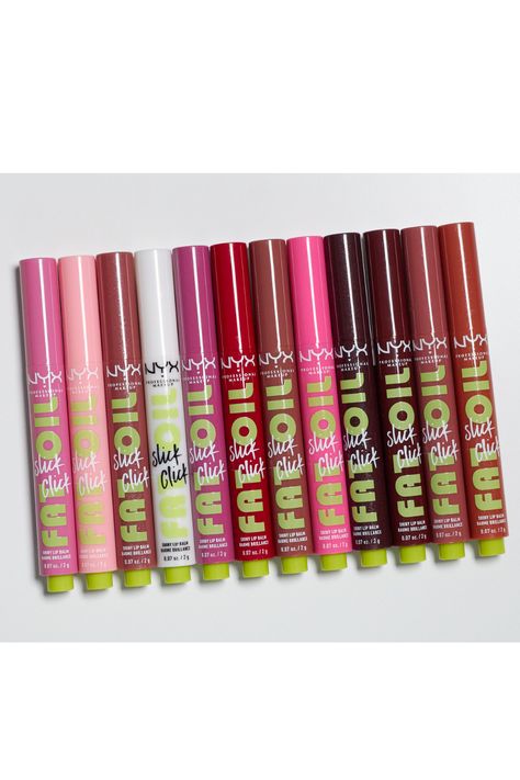 Experience the luscious hydration of NYX Fat Oil Slick Click – your go-to lip oil balm! 💄 With a lightweight, buildable formula, enjoy 12 hours of moisture and a high-shine finish. Choose from 12 shades for a perfect everyday look. Infused with avocado, cloudberry, and raspberry oils, it's vegan, cruelty-free, and oh-so fabulous! Click to indulge in vibrant, nourished lips. 💋✨ Nyc Fat Lip Oil, Fat Oil Slick Click, Fat Oil, Nyx Fat Oil Slick Click, Nyx Fat Lip Oil, Nyx Fat Oil, Nyx Lip Oil, Lip Oils, Lip Balms